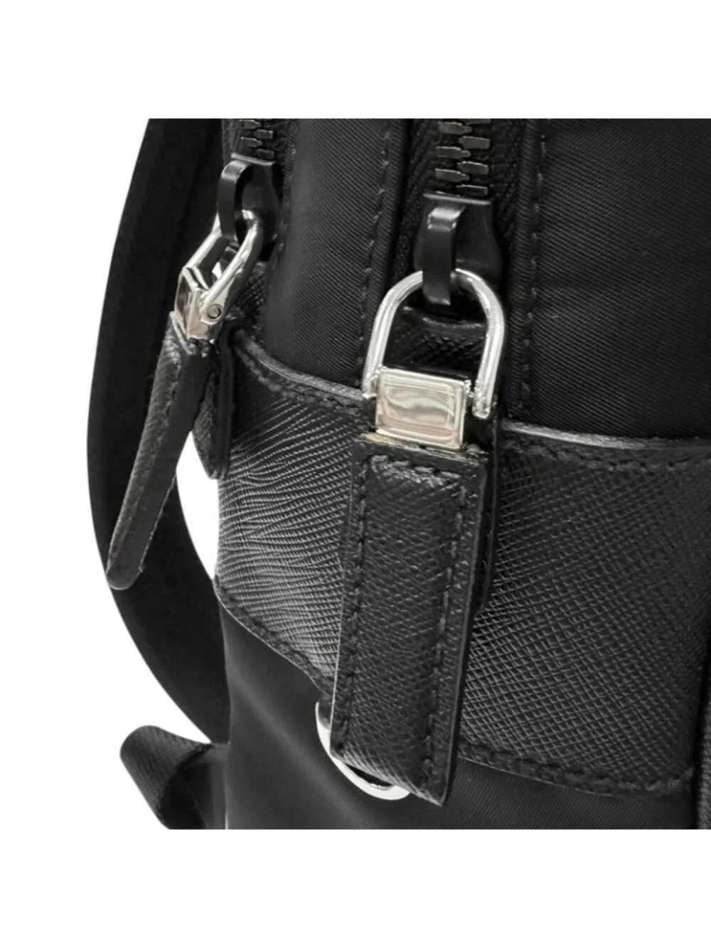 Prada Triangle Logo Re-Nylon Saffiano Leather Backpack with Day Pack Black